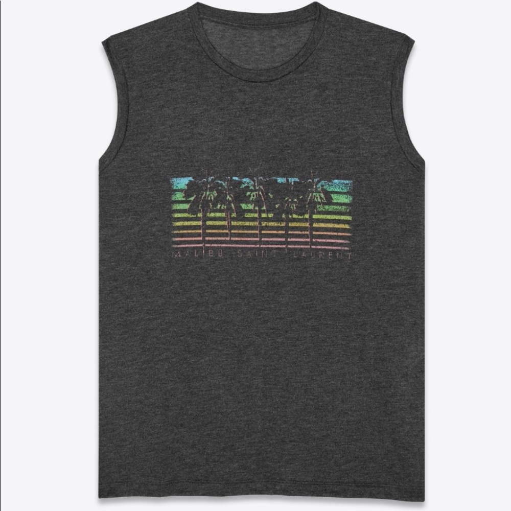 Saint Laurent Malibu Logo Cut Sleeve Tee